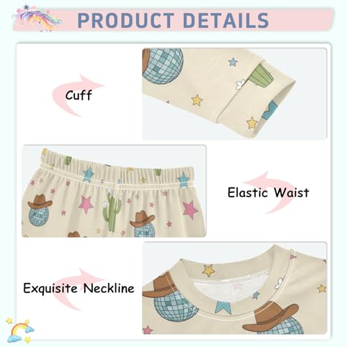 Pajama Sets Long Sleeve Cactus Disco Balls Hats Stars Soft Comfy Sleepwear 2 Piece PJS 3-8T4