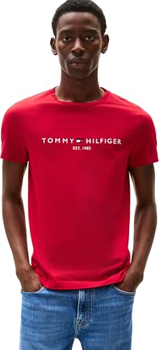 Tommy Hilfiger Herren T-Shirt Kurzarm Slim Fit, Rot (Medium Red), S – Ansicht 1
