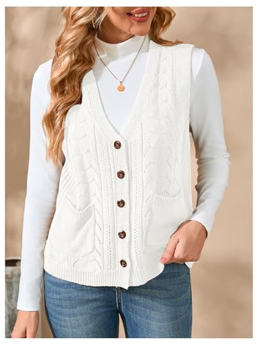 Image of Verdusa Women's Sweater Vest Tops For Women Trendy Sleeveless Button Down Cardigan Outwear