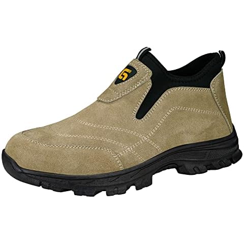 Mens Steel Toe Cap Trainers Safety Shoes Work Indestructible Industrial Shoes Comfortable Wear-Resistant,Brown,5 UK Cover