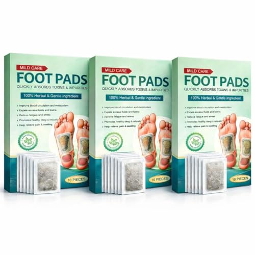 Image of (30 Pieces) Detox Foot Pads, (PACK OF 3), Natural Ingredients for Sleep AidPain Relief, Toxin Removal with Bamboo Vinegar and Acupoint Micro-Massage Technology detox foot patch