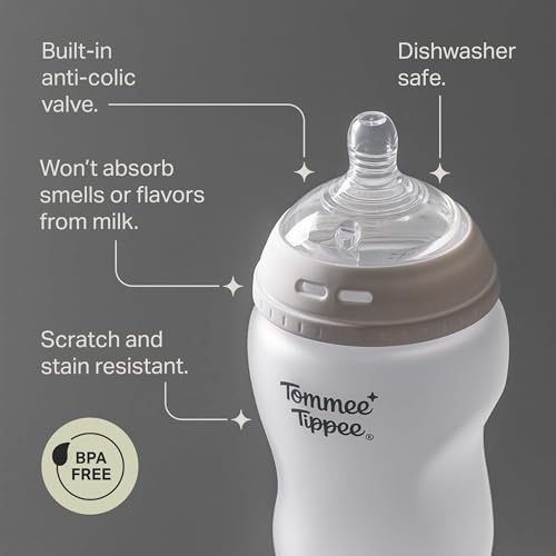 Image of Tommee Tippee Silicone Coated Glass Baby Bottles for Feeding, 5 0z, Anti-Colic, 0+ Months, Slow Flow Breast-Like Nipple, Shatter-Proof Glass, BPA Free, Pack of 2