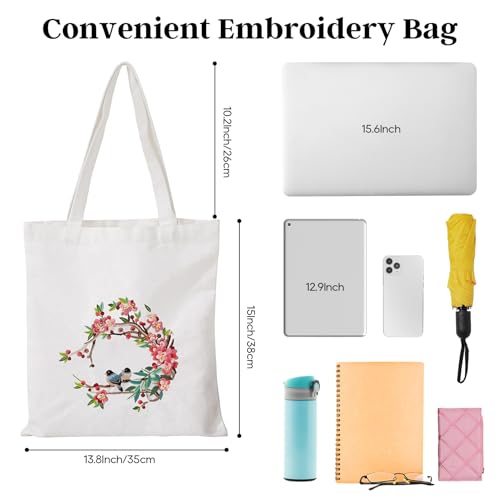 Image of VIVOLOOM Canvas Tote Bag Embroidery Kit for Beginners, DIY Needlepoint Kit with Unique Pattern, Include Instruction, Colorful Threads, and Tools for Adults