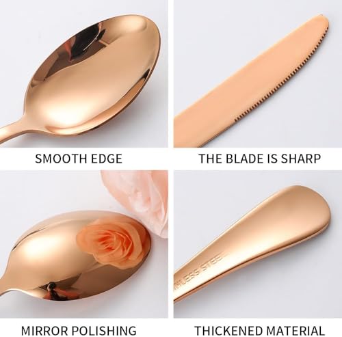 Image of aDai Rosegold Silverware Set | Satin Finish 20-Piece Flatware Set with Unique Floral Printed Handle | Dishwasher Safe Stainless Steel Cutlery for Home, Restaurant & Gifting