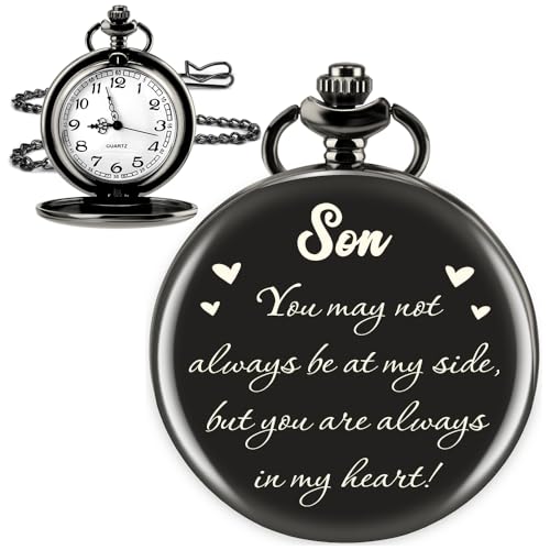 Image of Vintage Engraved Pocket Watch with Chain Fathers Day Birthday Graduation Xmas Valentines Day Gifts for Son Adult