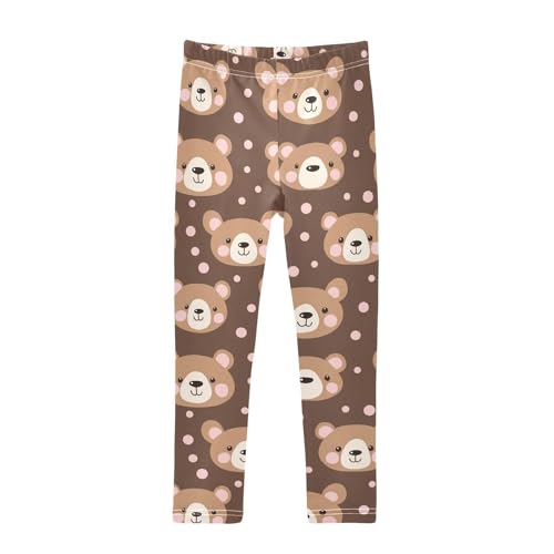Wusikd Cute Bears Girls' Leggings Toddler Doodles Pink Polka Dots Kids Yoga Pants Dance Active Tights 4T