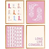 Long Live Cowgirls Pink Cowgirl Decor for Girls Bedroom - Set of 4 Unframed 12x16 Inches Wall Art for Preppy Room