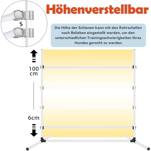 ORHEYA Agility Set Hunde Hürdenset Slalom Stangen Agility Ausrüstung für Hundetraining mit 4 x Hürden Höhenverstellbar, 104x70x101cm, Weiß