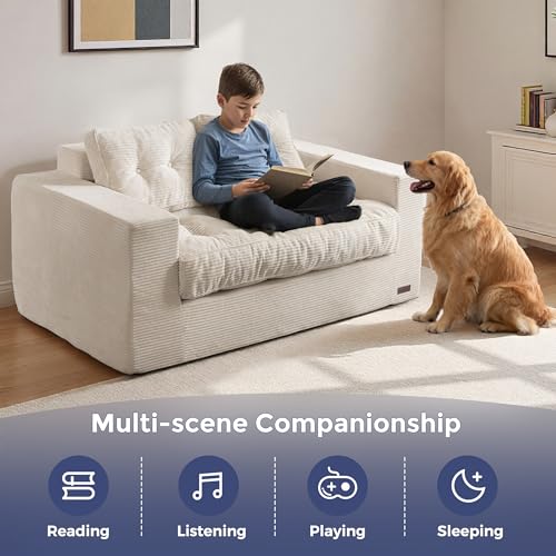Image of MAXYOYO Loveseat Sofa Couch, Upholstered Bean Bag Chair Cloud 2-Seat for Adults, Boneless Couch with Tufted Cushion & Pillows, Sofa in A Box, No Assembly Required, Beige