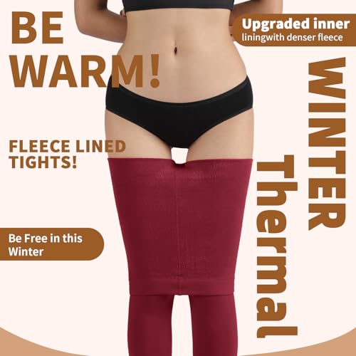 Image of DancMolly Opaque Fleece Lined Tights for Women, High Waist Warm Winter Thermal Control Top Pantyhose