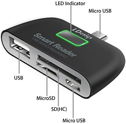 Micro USB OTG Adapter by LDesign 4-in-1 Micro SD Card Reader On-The-Go USB Adapter - Mini, Compact, Portable - USB 2.0 Port & SDHC/TF Card Slot for Android or Windows Phones (Micro USB Card Reader)