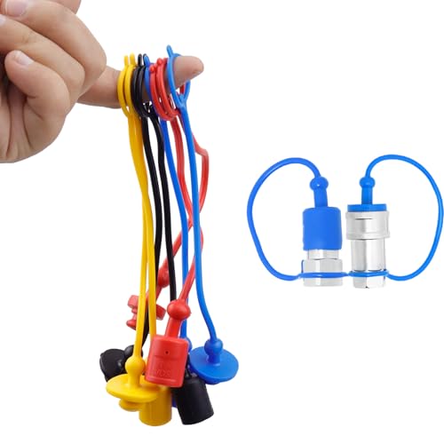 Image of 4 Set of Hydraulic Quick Connect Coupler Male Dust Cap and Female Plug Cover 1 /4 Dust Caps Plugs 4 Color Rubber Quick Disconnects Port Plug Fittings (ISO-A 1 /4)