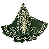 YETTA YANG Yule Christmas Tree Pagan Deer Yuletide Wicca Green Halloween Hooded Robe Cloak for Women Holiday Party Hoodies Cape Men Cosplay Costumes