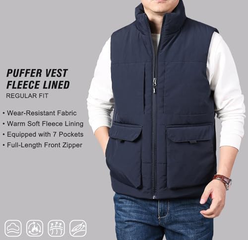 LOUECHY Men's Fleece Lined Puffer Vest Lightweight Sleeveless Jacket Warm Outerwear Winter Vests3