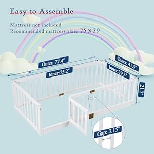 Tatub Twin Montessori Bed with Safety Guardrails and Door, Wood Frame Beds for Kids, Door Can Install Left and Right, White Tatub Twin Montessori Bed with Safety Guardrails and Door Wood Frame Beds for Kids Door Can Install Left and Right White