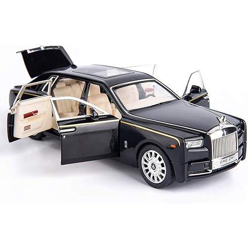Image of 1:24 Phantom Toy Car Diecast Metal Car with Light Sound Openable Door Pullback, Black