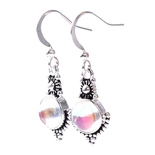 UINKE 1 Pair Rainbow Moonstone Gemstone Dangle Hook Earrings Punk Style Jewelry for Women