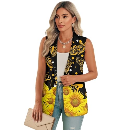 Women's Fashion Casual Blazers Open Front Sleeveless Suit One Button Lightweight Jackets Blazer S-5XL