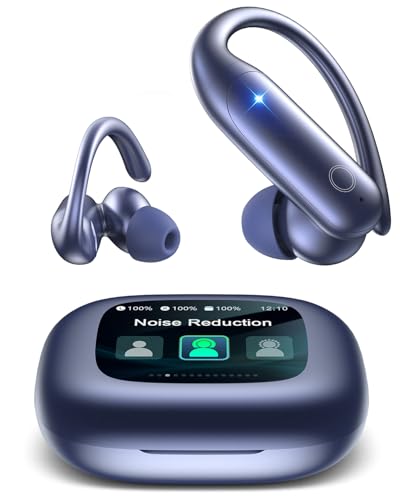 LEEMC Wireless Earbuds, Bluetooth Headphones 6.0, Ear Buds with Touch Screen, ANC ENC Noise Cancelling, 40H Bass Stereo Sound Over-Ear Earphones for iOS, Android, Sports, Workout，Darkblue