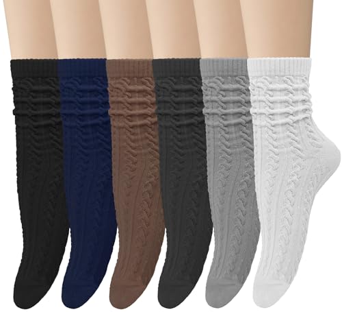 Chalier 6 Pairs Womens Crew Socks, Retro Casual Knit Socks Soft Cotton Sock for Women