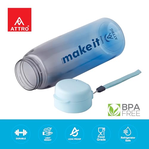 Image of ATTRO Sip Star Plastic Water Bottle - 1000ml, Blue, BPA Free, Leak-Proof, Durable Sports & Travel Bottle, Ideal for Gym, Office, School, Outdoor & Daily Use