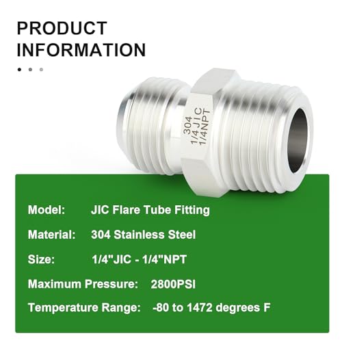 Image of TAISHER 5PCS Forging of 304 Stainless Steel JIC Flare Tube Fittings, 1 /4 inch JIC Male x 1 /4 inch NPT Male, Half Union