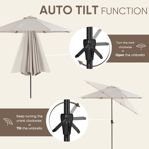 Image of Tempera Patio Market Outdoor Table Umbrella with Auto Tilt and Crank, Large Sun Umbrella with Sturdy Pole & Fade Resistant Canopy, Easy to Set