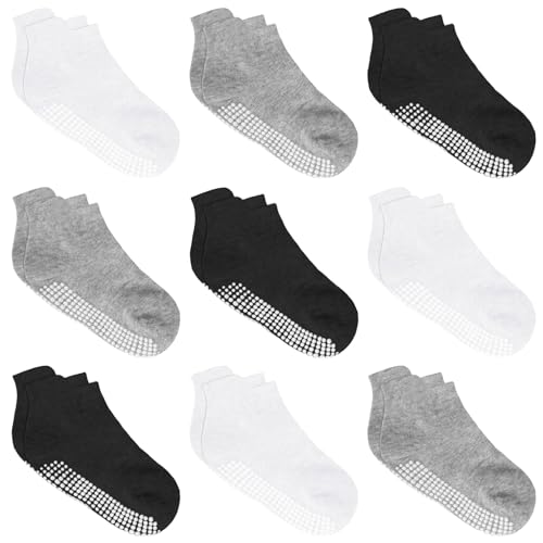 9 Pairs Baby Non Slip Grip Ankle Socks with Non Skid Soles Toddler Socks for Kids Baby Boys