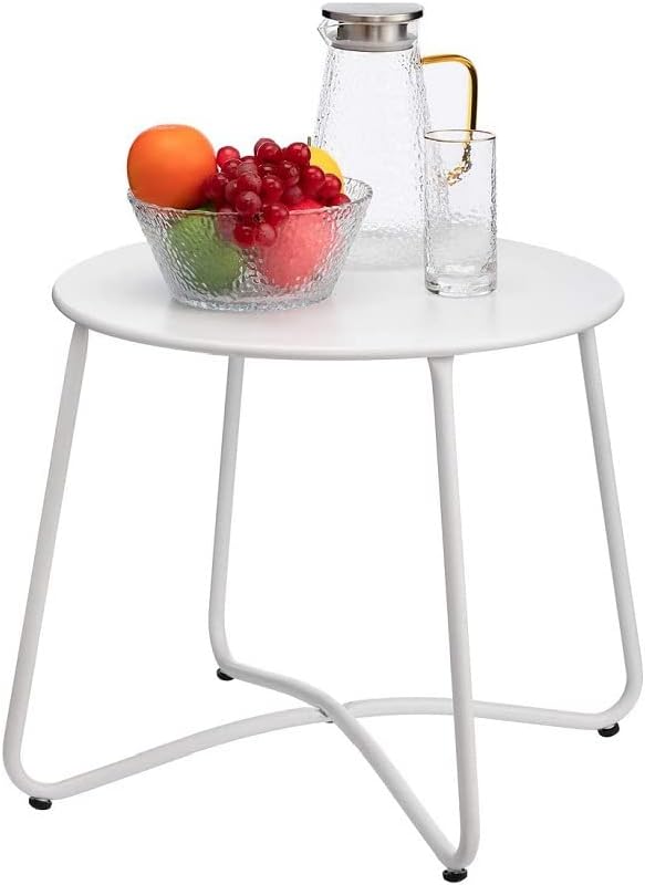 XIIUWOO Round Coffee Table,Nordic Style Side End Table Durable Metal Frame Furniture Small Space Tea Corner Table for Living Room Bedroom Patio Garden White