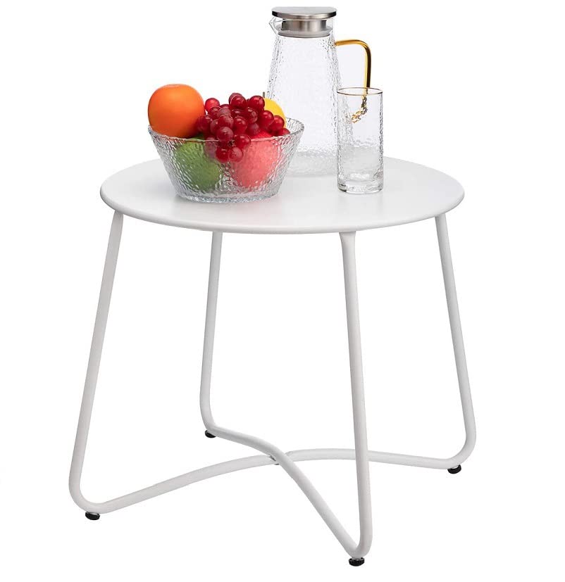 XIIUWOO Round Coffee Table,Nordic Style Side End Table Durable Metal Frame Furniture Small Space Tea Corner Table for Living Room Bedroom Patio Garden White