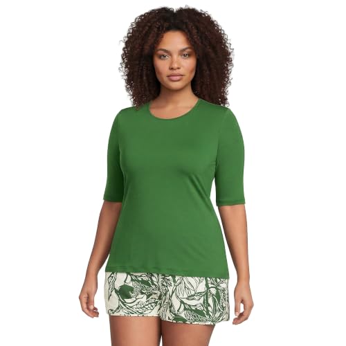 Lands' End Women's Sunshade UPF 50 Elbow Sleeve Rash Guard Swim Tee X-Small Fusion Greens
