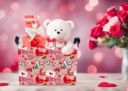 Image of NTAOHAMPER Mothers Day Gifts Love Letter Fabric Storage Basket Empty with Handles, Books Box, Baby Shower Baptism Lovely Storage24L(Love Letter)
