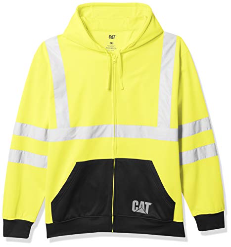 Caterpillar mens Hi-vis Hooded Caterpillar Hi Vis Full Zip Colorblock Sweatshirt, Hi-vis Yellow, XX-Large US