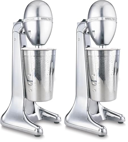 Image of Hamilton Beach DrinkMaster Electric Drink Mixer, Retro Milkshake Maker & Milk Frother, 2 Speeds, Extra-Large 28 oz. Stainless Steel Cup, Classic Chrome (Pack of 2)