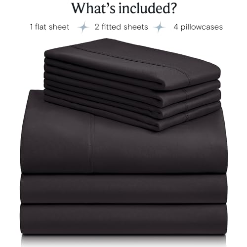 Image of LuxClub 7 PC Split King Sheet Set, Breathable Luxury Bed Sheets, Deep Pockets 18 inch Eco Friendly Wrinkle Free Cooling Sheets Machine Washable Hotel Bedding Silky Soft - Black Split King