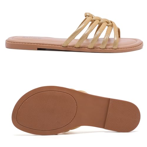 Image of Ruiee Wide Width Sandals for Women, Summer Flat Slides Casual Braided Wide Feet Sandal Comfort Slip on Sandals Open Toe Beach Shoes for Women.