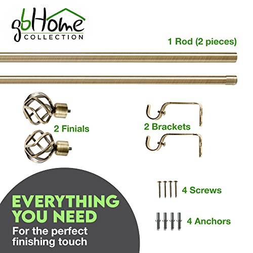 Gb Home Adjustable Curtain Rods For Windows 28 To 48 Inch, Antique Brass Single Drapery Rods With Stylish Twisted Cage Finials #TOP3