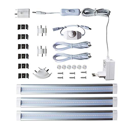 LAMPAOUS - Lámpara de armario de cocina, luz empotrada, regulable, 4 W x 3 cm, blanco cálido, 3000 K, 12 V CC, cabino/espejo/vitrina/caja/exposición 120° ángulo de haz Cover