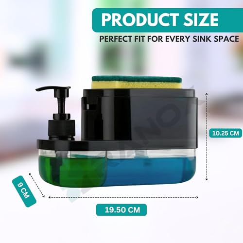 Image of Ranox Soap Dispenser for Kitchen Sink Accessories, Dish Wash Liquid Dispenser Pump 400ml with Sponge Holder, Bathroom Soap Dispensers, Kitchen Sink Organizer (Black (3 in 1))