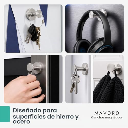 Miniatura 5 de Mavoro Ganchos Para Colgar Abrigos Y Bolsos - Set De 2 Ganchos Cromados Con Imanes Potentes - Imanes De Neodimio 52 Colgador De Pared Con Cabezal Tipo Chincheta Para Frigorífico, Taquilla