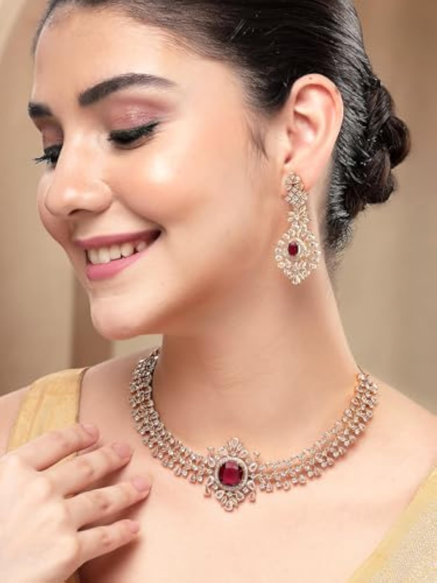 Women's Gold-Plated American Diamond Necklace Set