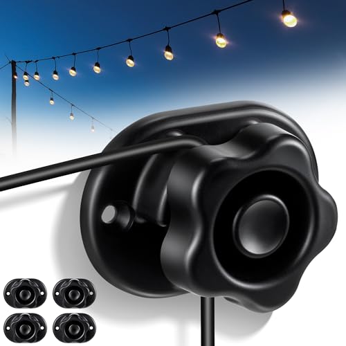 Saillong 4 Pack Heavy Duty String Light Kit: Weatherproof Hanging Anchors, Outdoor Hanger Hooks for Fairy, Patio, Party Lights, Shade Sails, Black