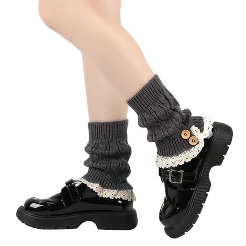 Lolita Cable Knit Leg Warmers Short Japanese Style Footless Boot Socks Kawaii Lace Trim Leg Sleeves