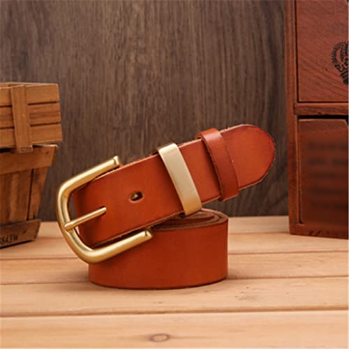 Ceinture pour homme en laiton massif pleine fleur avec boucle, cuir véritable, accessoires de vêtements (couleur : A, taille : 105 cm)