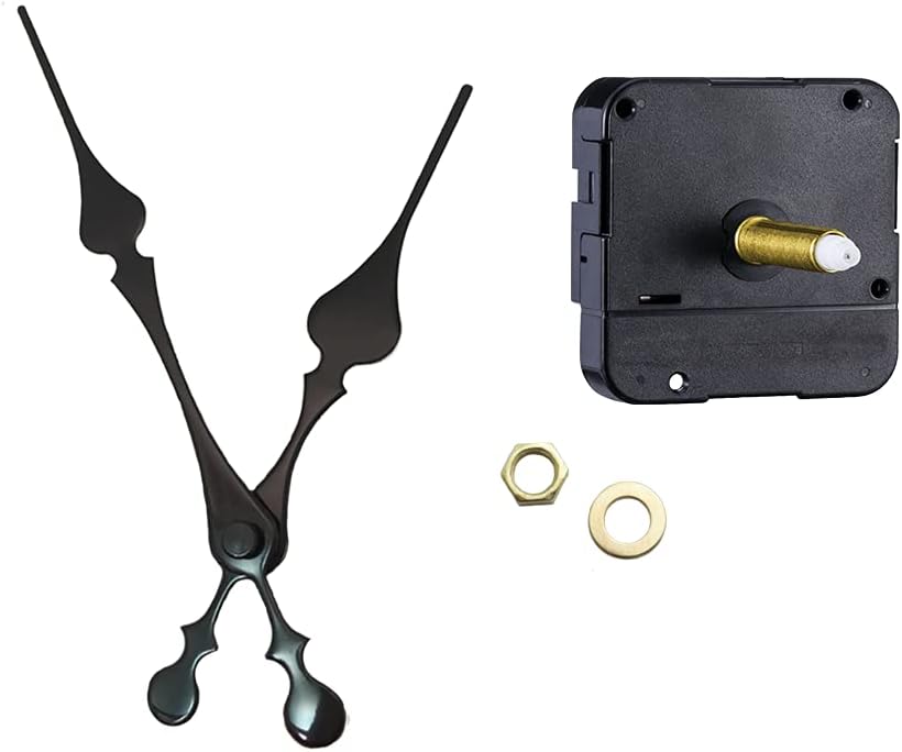 Dhorcas (#025) Quartz Clock Movement Kit for Replacement, 1/4, 1/2, 3/4 and 1 Threaded Motor and Long Black 6 Hands (1 Thread Shaft)