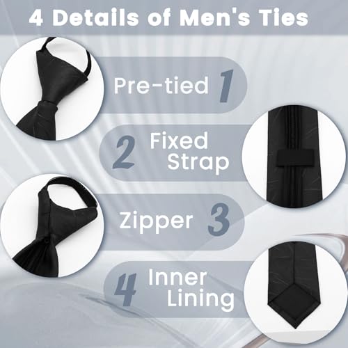 Image of Mens Tie Pre-tied Adjustable Men's Neckties, Zipper Ties for Men Accessories Business Wedding Party