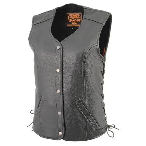 Milwaukee Leather Ladies Snap Front Side Lace Leather Biker Vest LKL47004