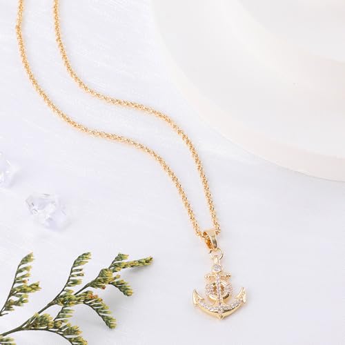Fire Beetle 18K Gold Plated Anchor Pendant Necklace For Women Nautical Rhinestone Anchor Pendant Necklace Dainty Nautical Statement Necklace Nautical Vacation Jewelry Gift For Women thumb #1