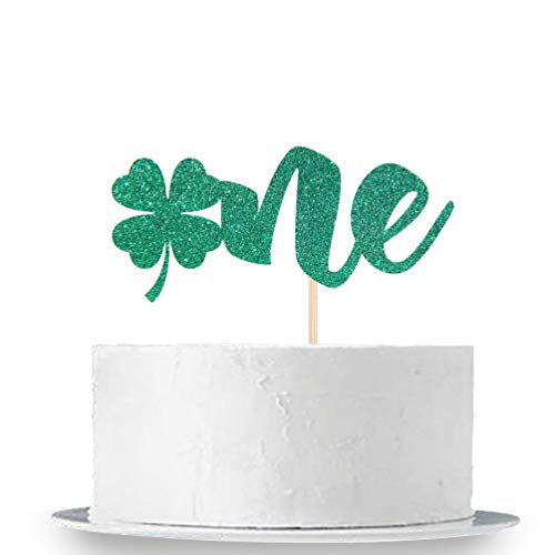 One with Shamrock for Happy St. Patrick's Day Cake Topper Green Glitter Ba