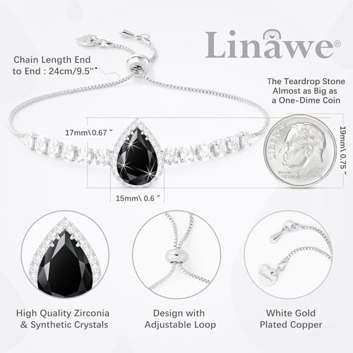 Linawe Crystal Imitation Diamond Rhinestone Charm Bracelets for Women, Gold/Silver/Rose Gold Adjustable Chain Bracelet, Teardrop Birthstone Cubic Zirconia Prom Costume Wedding Jewelry2